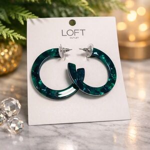 LOFT Outlet Green Marbled Resin Hoop Earrings Statement Acrylic Hoops